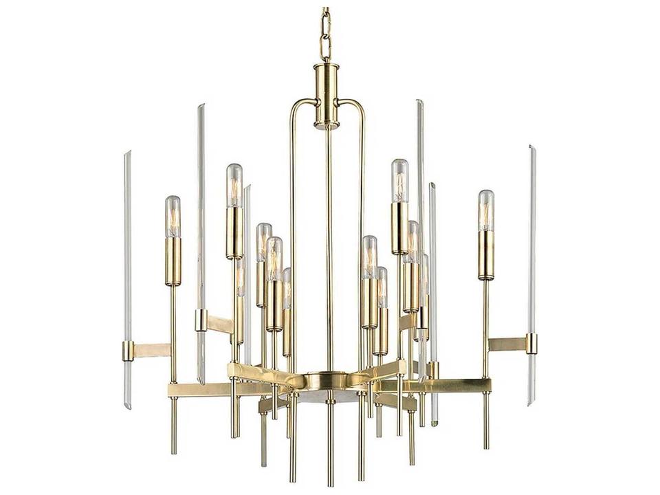 Bari 12-Light Aged Brass Clear Glass Candelabra Chandelier