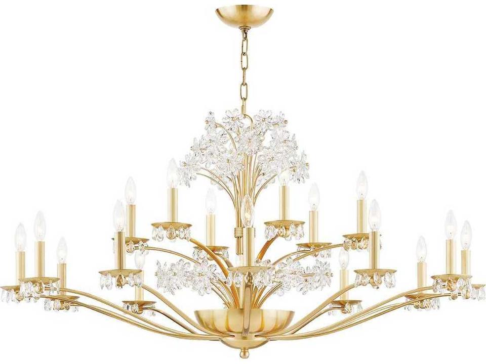 Beaumont 20-Light Aged Brass Crystal Glass Candelabra Tiered Chandelier