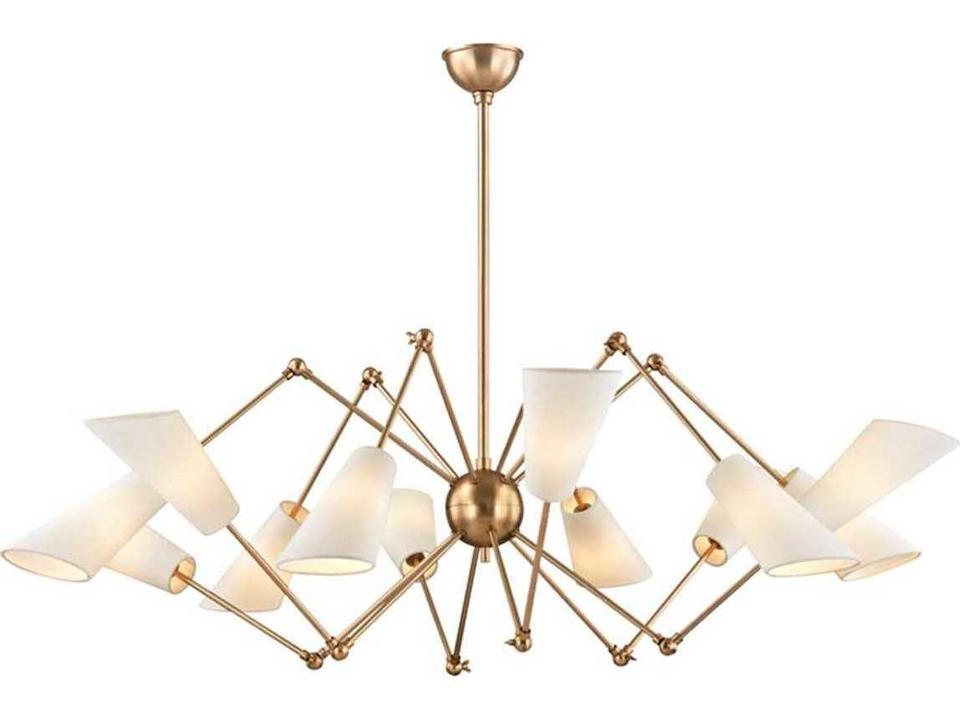 Buckingham 12-Light Aged Brass Off White Candelabra Chandelier