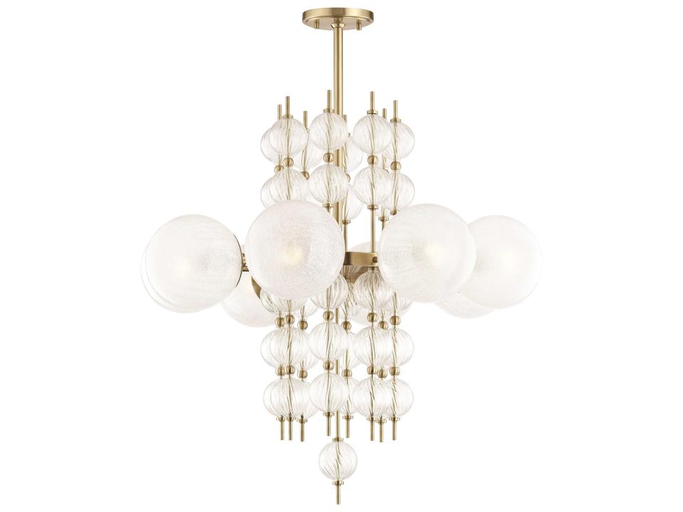 Calypso 8-Light Aged Brass Clear Glass Globe Geometric Round Chandelier