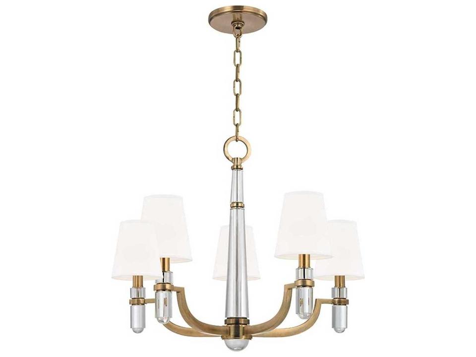 Dayton 5-Light Aged Brass White Crystal Glass Candelabra Empire Chandelier