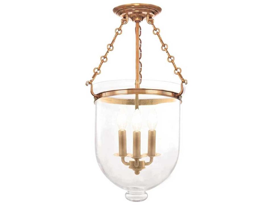 Hampton 3-Light Aged Brass Clear Glass Bell Semi Flush Mount