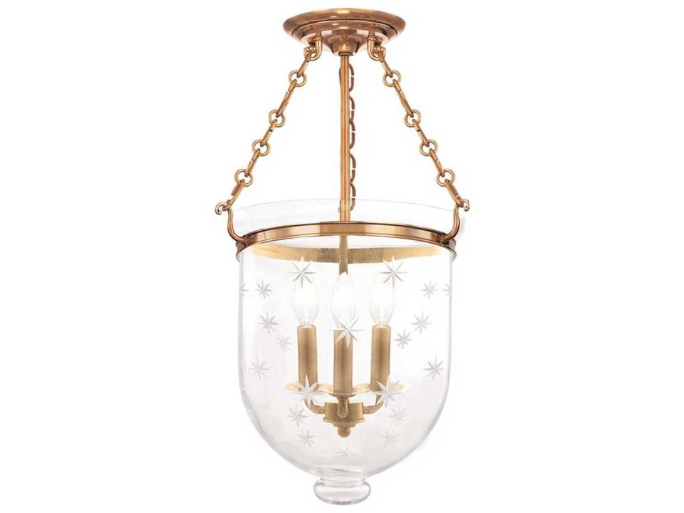 Hampton 3-Light Aged Brass Clear Glass Bell Semi Flush Mount