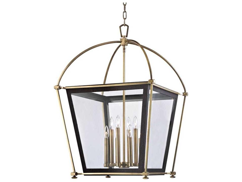 Hollis 8-Light Aged Brass Clear Glass Candelabra Lantern Chandelier