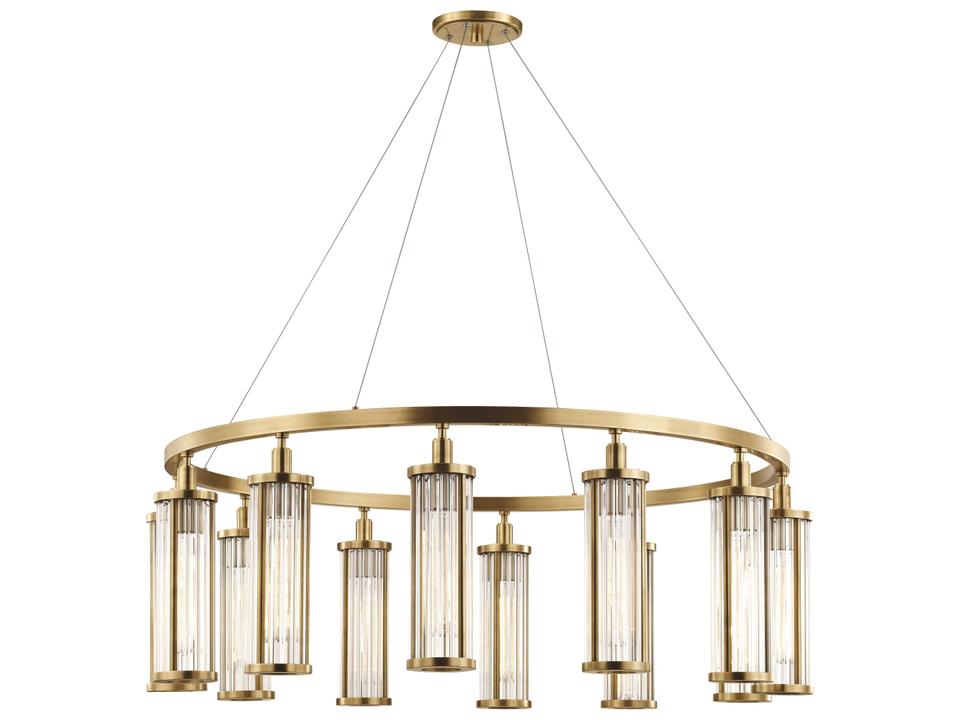Marley 12-Light Aged Brass Clear Glass Cylinder Round Chandelier