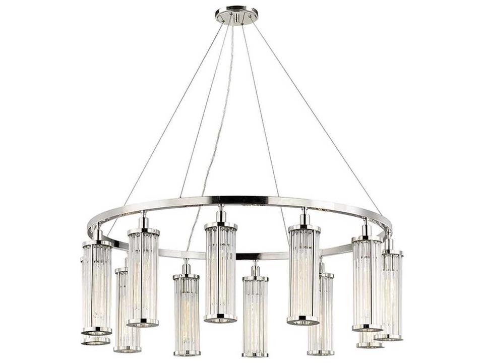Marley 12-Light Polished Nickel Clear Glass Cylinder Round Chandelier