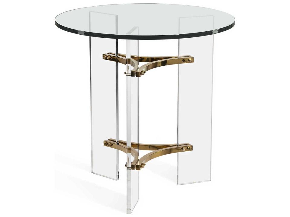 Tamara Round Glass End Table with Polished Brass and Acrylic Base