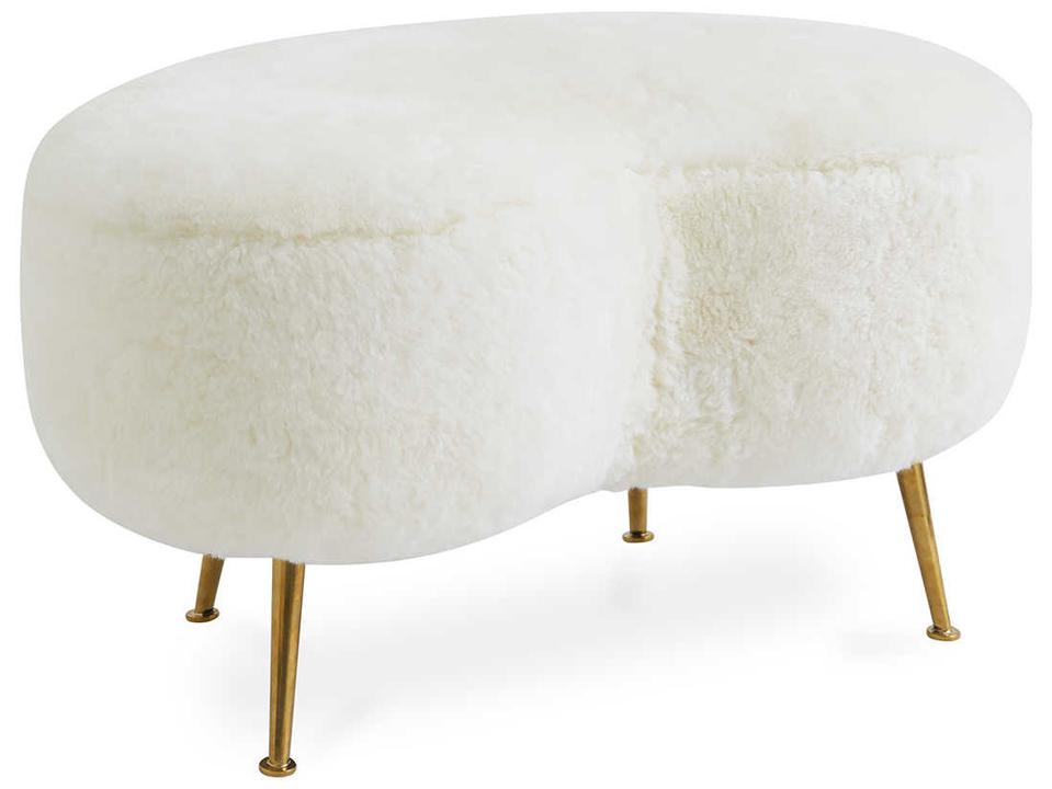 Ether White Brass Gold Upholstered Ottoman