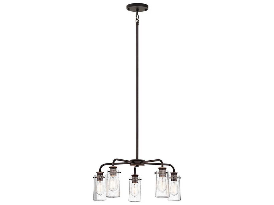 Braelyn 5-Light Olde Bronze Glass Cylinder Chandelier