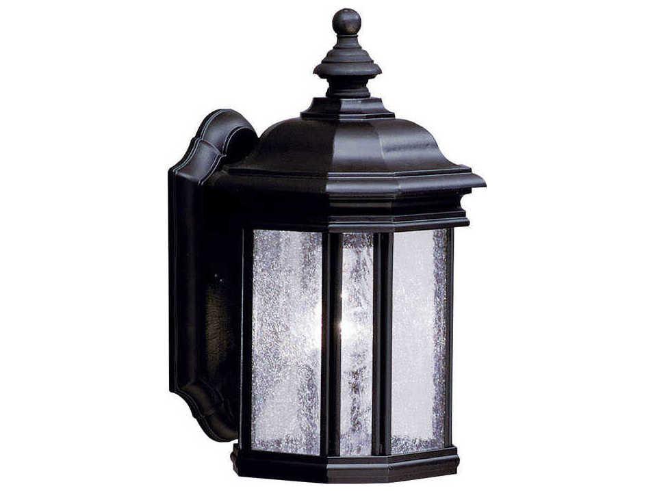 Kirkwood 1-Light Outdoor Wall Light with Clear Seeded Glass in Black