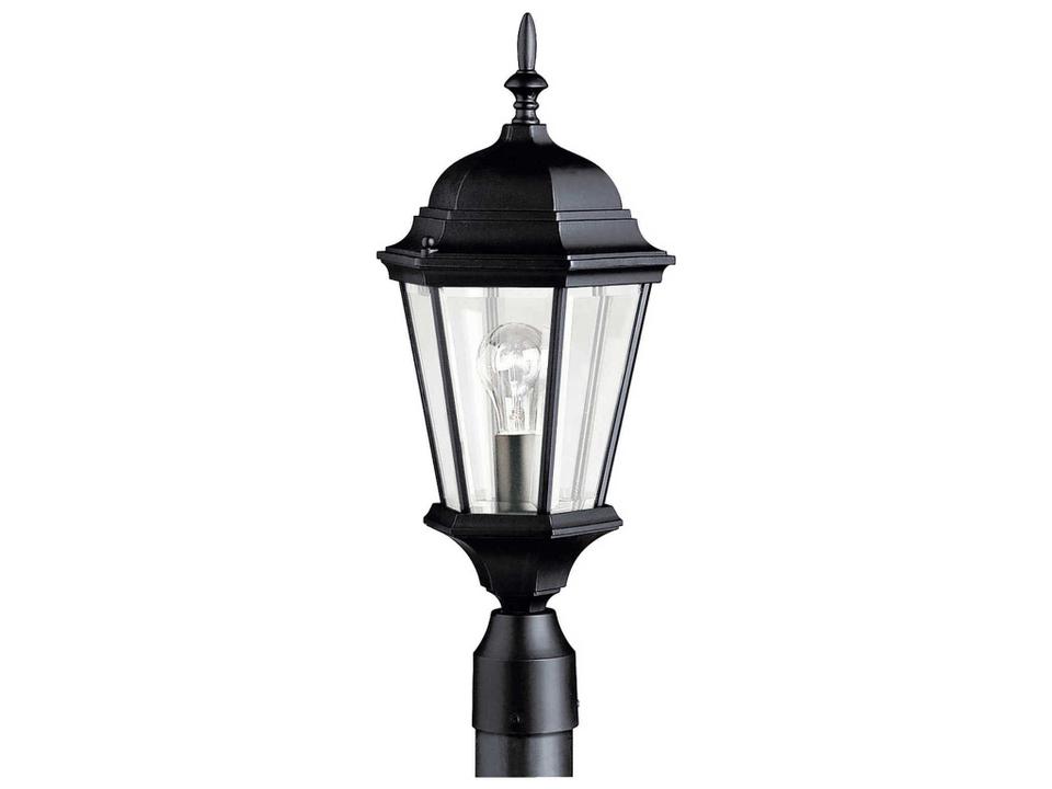 Madison 1-Light Outdoor Post Light with Clear Beveled Glass in Black