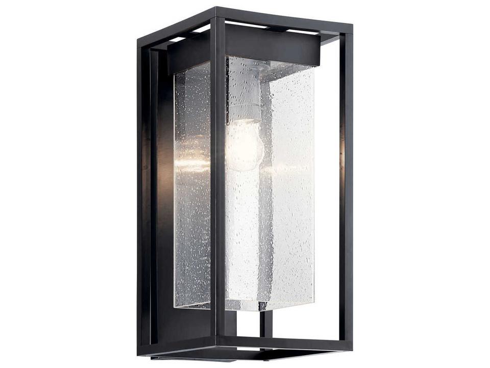 Mercer 1-Light Outdoor Wall Sconce with Clear Seeded Glass in Black