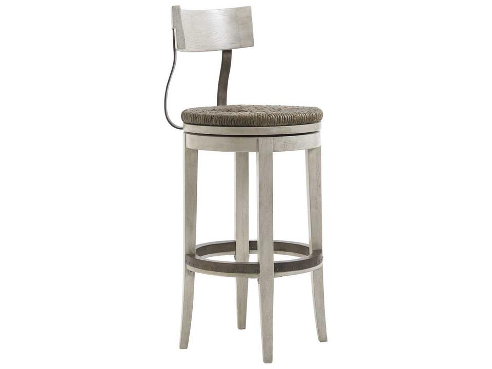 Oyster Bay Merrick Swivel Bar Stool with Hand-Woven Rush Seat in Light Oyster Shell