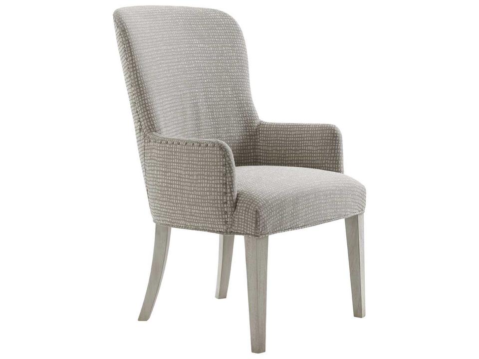 Oyster Bay Baxter Upholstered Arm Dining Chair in Gray with Nailhead Trim