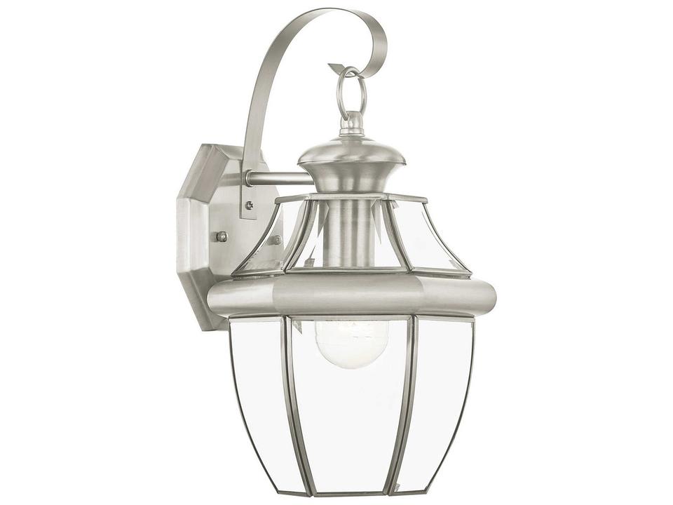 Monterey 1-Light Solid Brass Outdoor Wall Lantern in Brushed Nickel