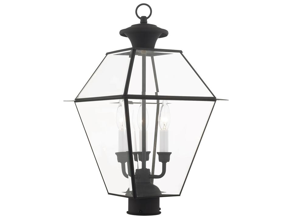 Westover 3-Light Outdoor Post Top Lantern in Black with Clear Beveled Glass