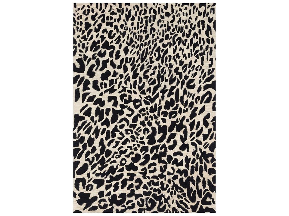 Masai Animal Print Hand Hooked Area Rug in Black and Ivory