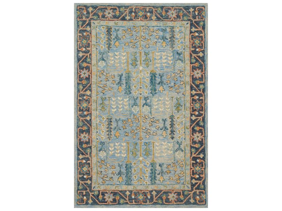 Victoria Traditional Floral Area Rug Light Blue Dark Blue