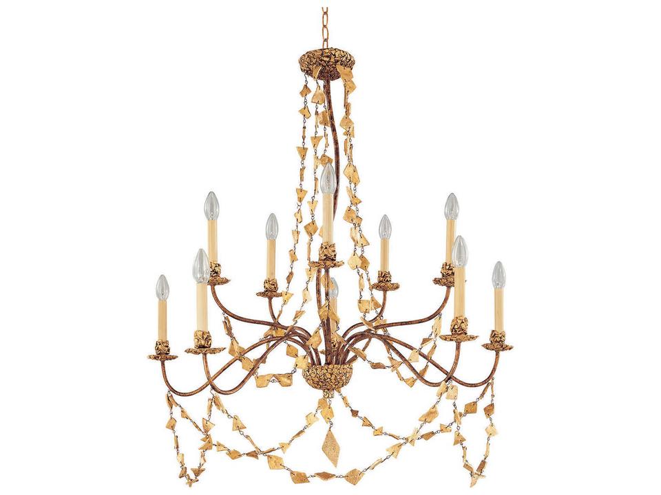 10-Light Mosaic Chandelier in Gold Leaf