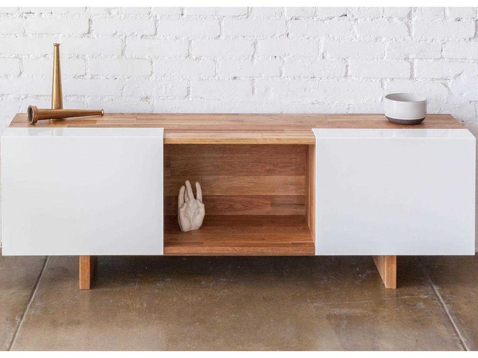 LAXseries Rectangular Console Table in Solid Walnut with White Powder Coated Aluminum