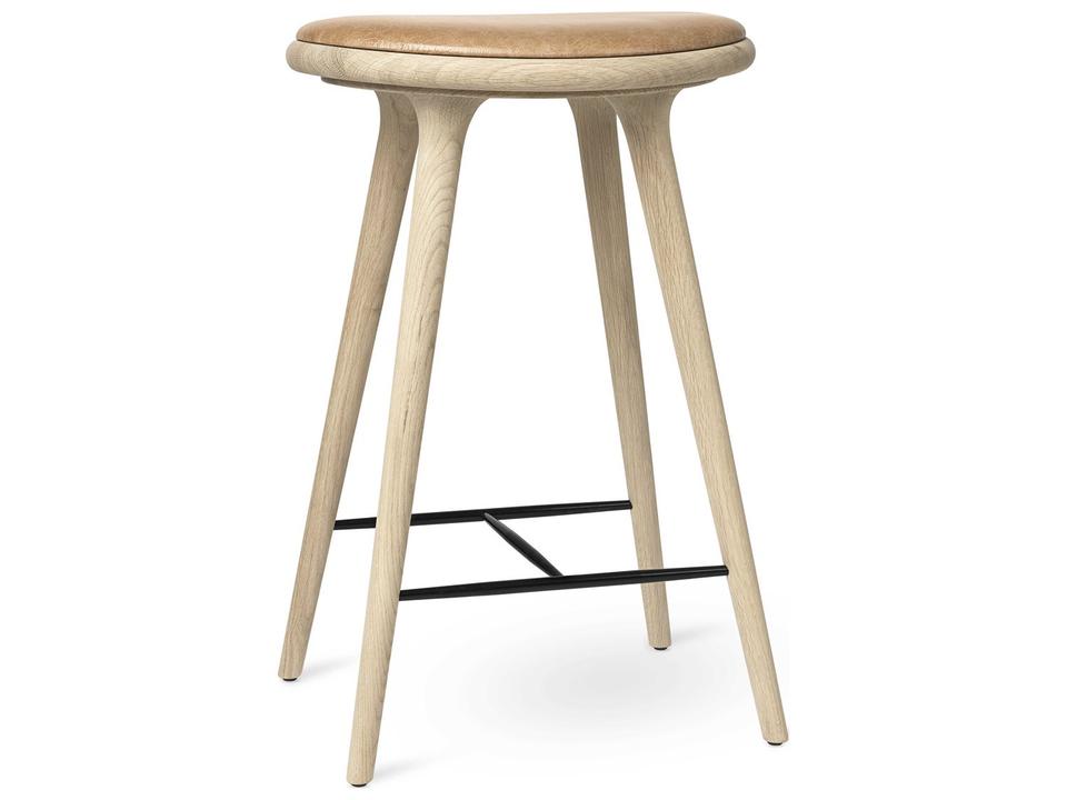 Space Leather Oak Wood Soaped Counter Stool
