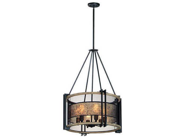 Boundry 6-Light Black Barn Wood Antique Brass Drum Chandelier