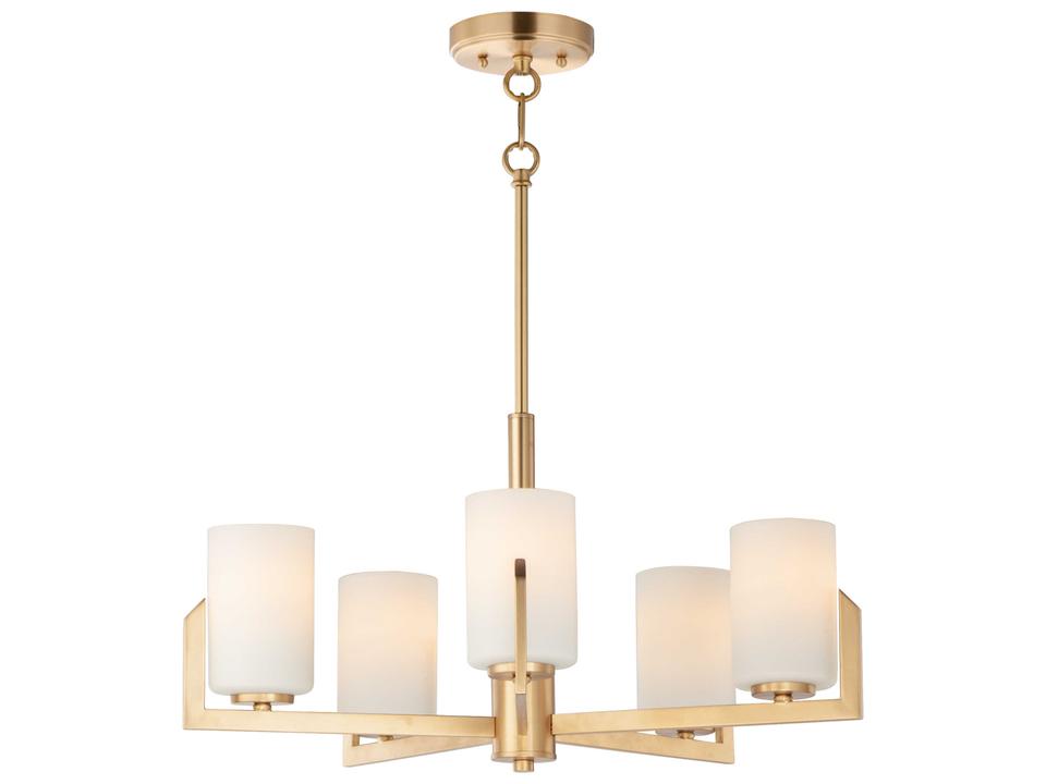 Dart 5-Light Chandelier in Satin Brass with Satin White Glass