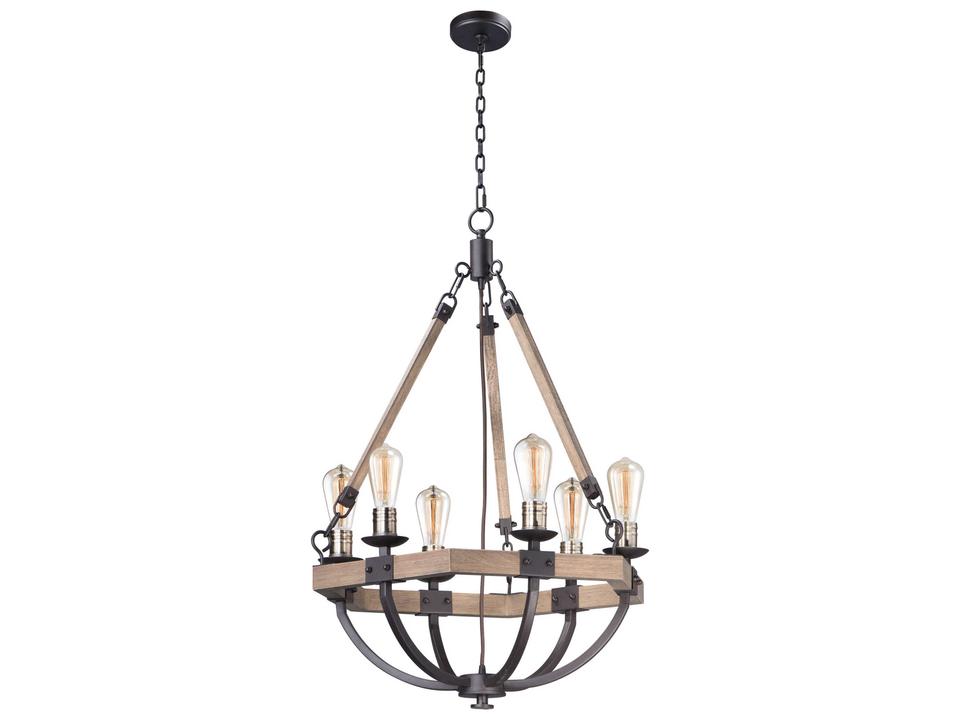 Lodge 6-Light Weathered Oak Bronze Chandelier