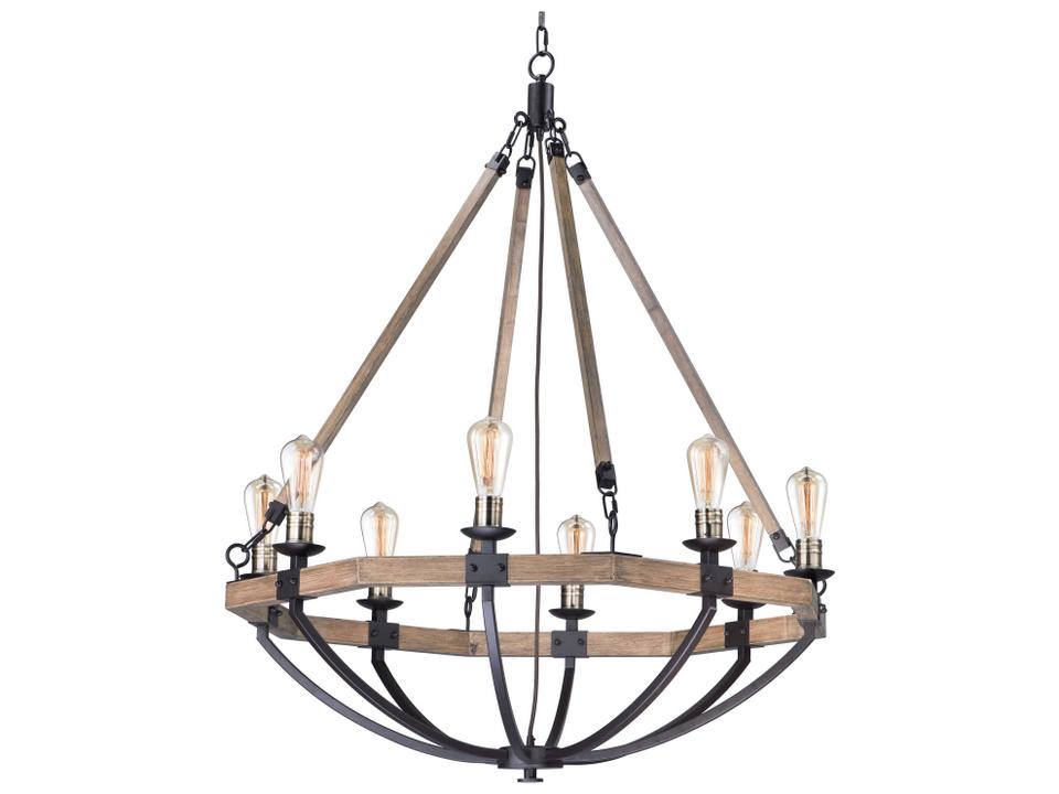 8-Light Lodge Chandelier in Weathered Oak and Bronze