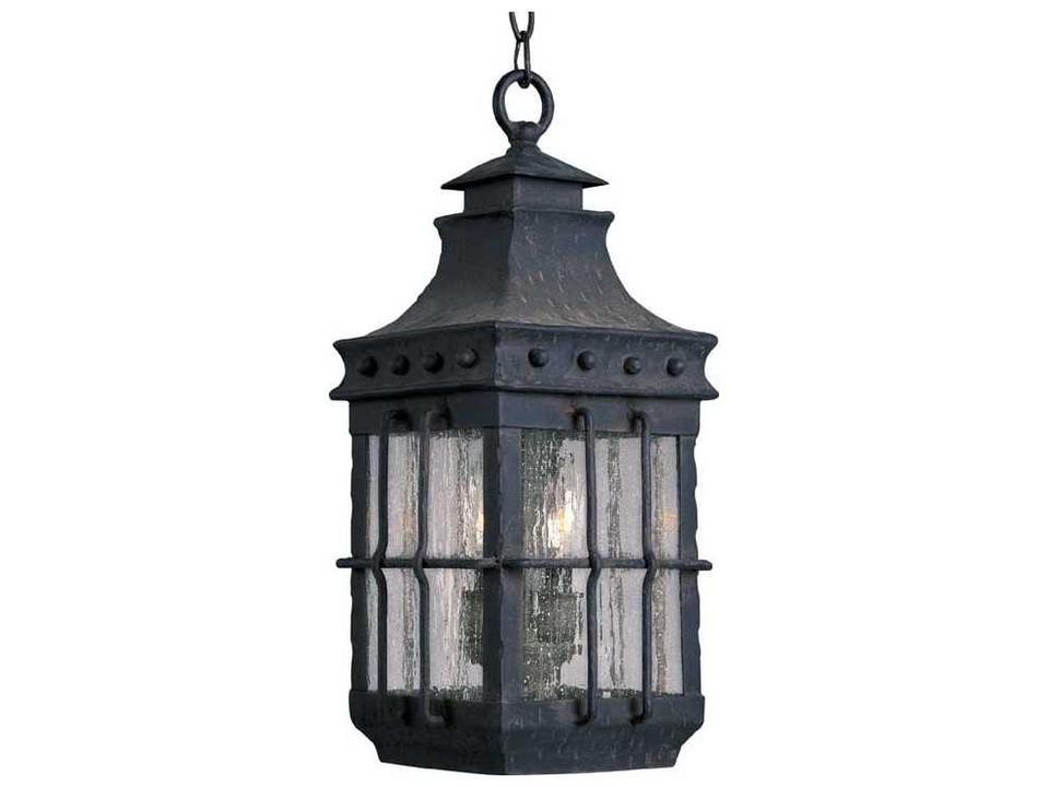 Nantucket 3-Light Outdoor Hanging Lantern in Country Forge with Seedy Glass