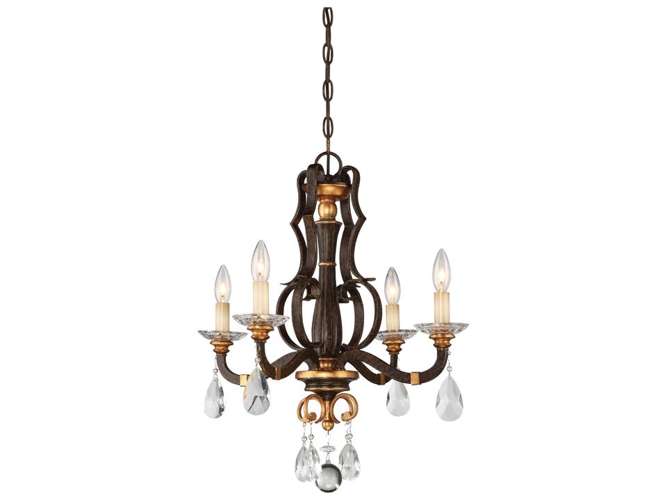 4-Light Chateau Nobles Mini Chandelier in Raven Bronze with Sunburst Gold