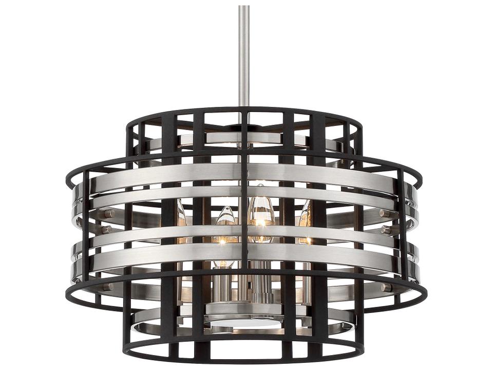 Preston 4-Light Drum Chandelier in Brushed Nickel and Sand Coal Black