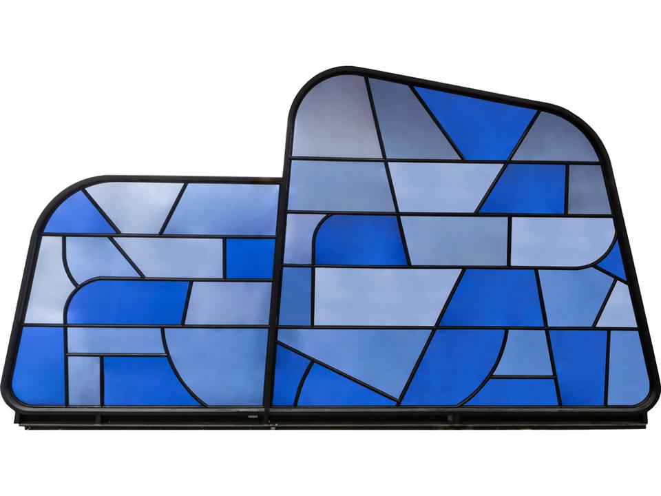 Grand Mur 2-Panel Room Divider with Abstract Architectural Glass and Steel