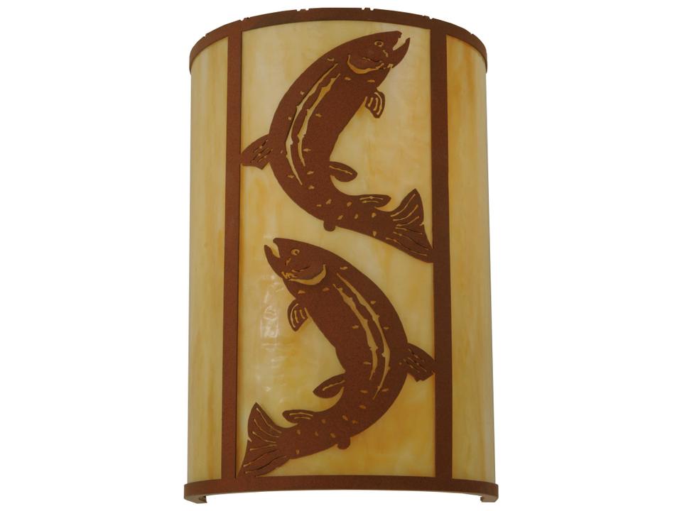 Leaping Trout One-Light Outdoor Wall Sconce in Earth Finish with Beige Art Glass