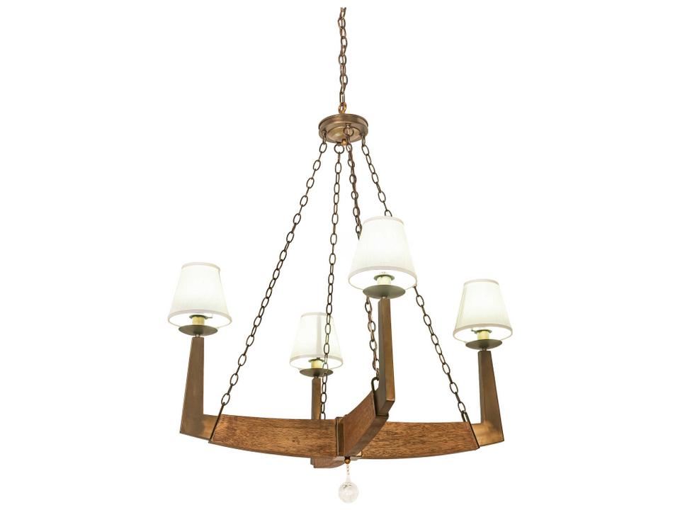 Arendal 4-Light Antique Copper Natural Wood Crystal Brown LED Chandelier
