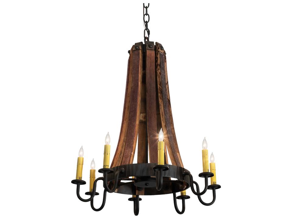 Barrel Stave 8-Light Natural Wood Oil Rubbed Bronze Candelabra Chandelier