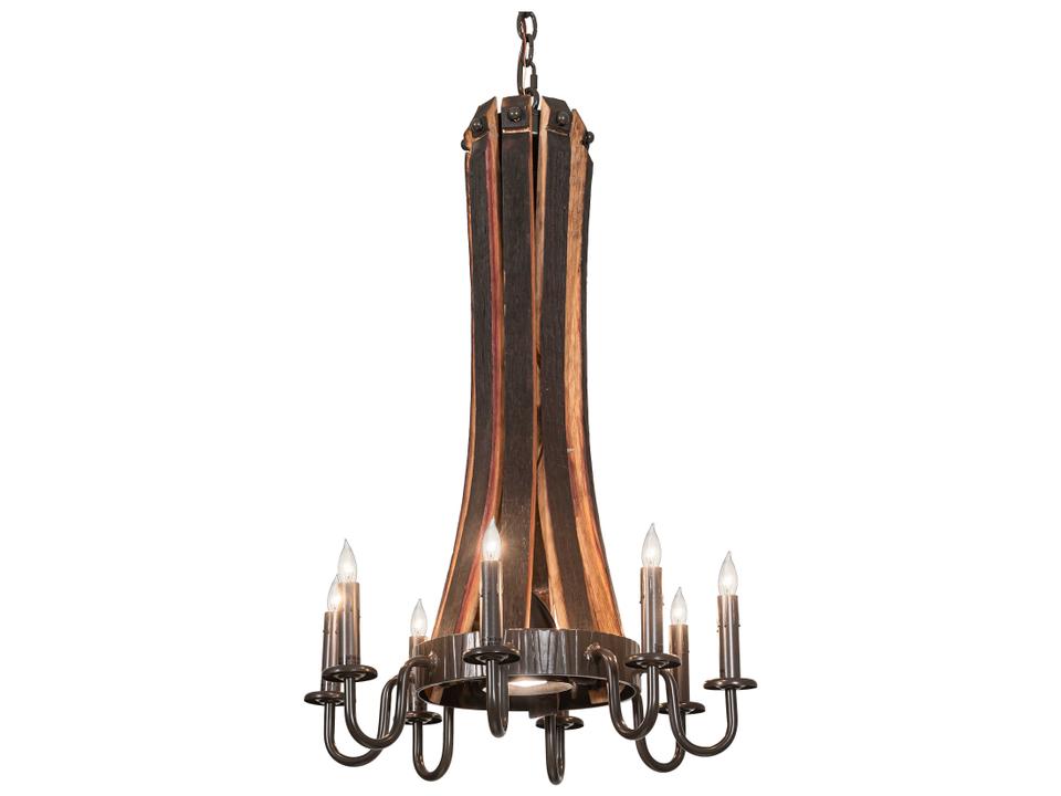 Barrel Stave 8-Light Candelabra Chandelier in Natural Wood and Timeless Bronze