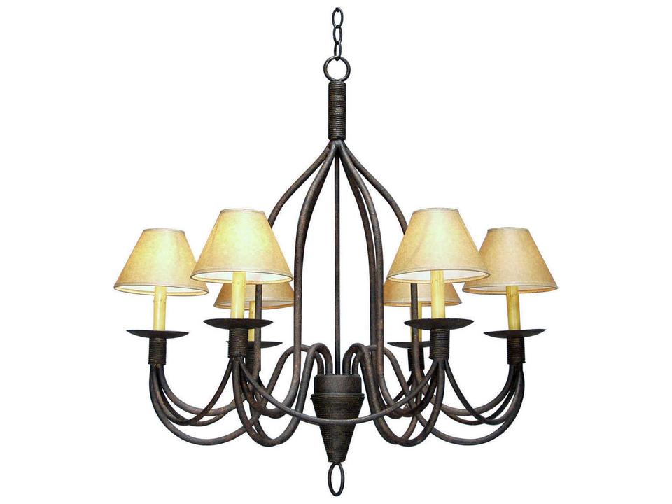 Bell 6-Light Rusty Nail Gray Empire Chandelier with Parchment Shades