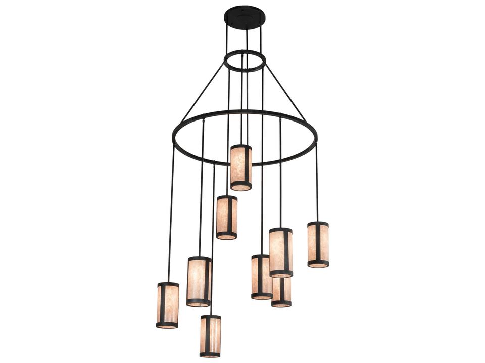 Cartier 9-Light Black Silver Mica Cylinder Chandelier