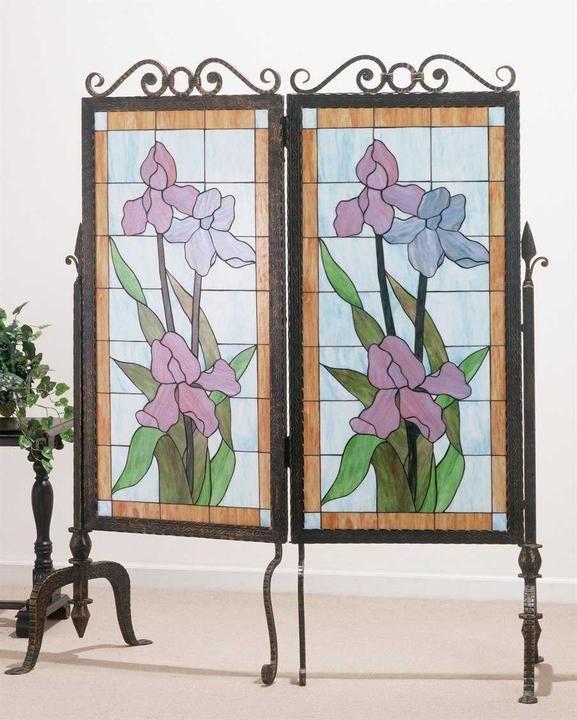Iris Room Divider in Antique Copper with Stained Glass