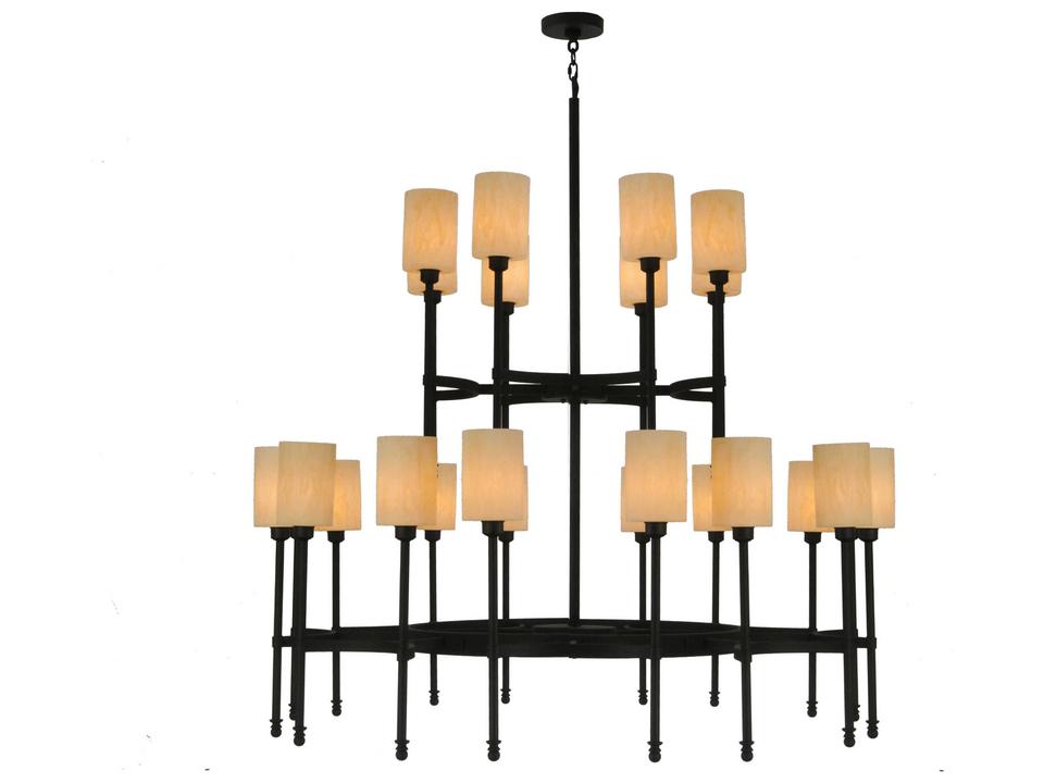Contemporary 2-Light Black Scavo Glass Cylinder Chandelier