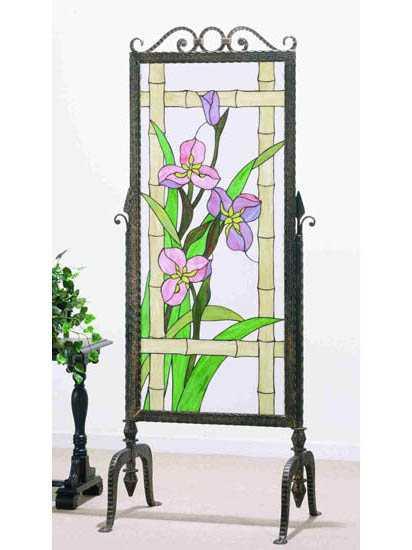 Meadow-Beauty Tiffany Glass and Metal Room Divider Bronze Finish