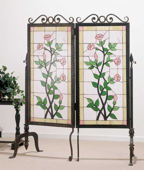 Gerardia 2-Panel Stained Glass Room Divider with Floral Design