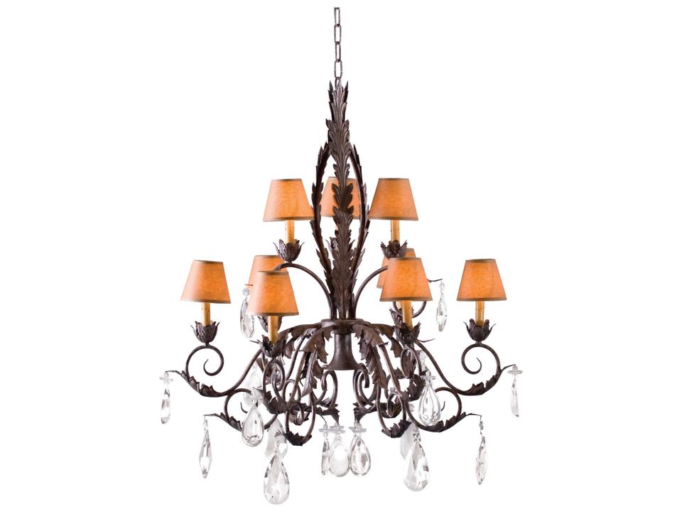 Country French 10-Light Crystal Empire Chandelier in Cajun Spice Brown