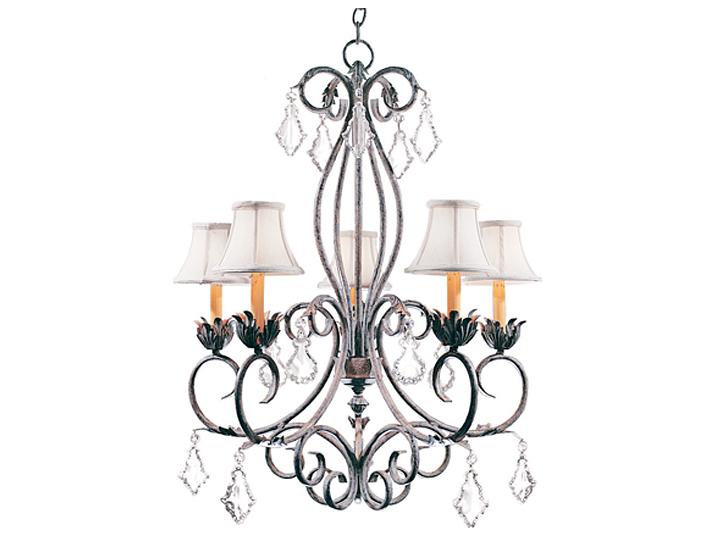 Felicia 5-Light Crystal Empire Chandelier in Pate Gray with White Shades