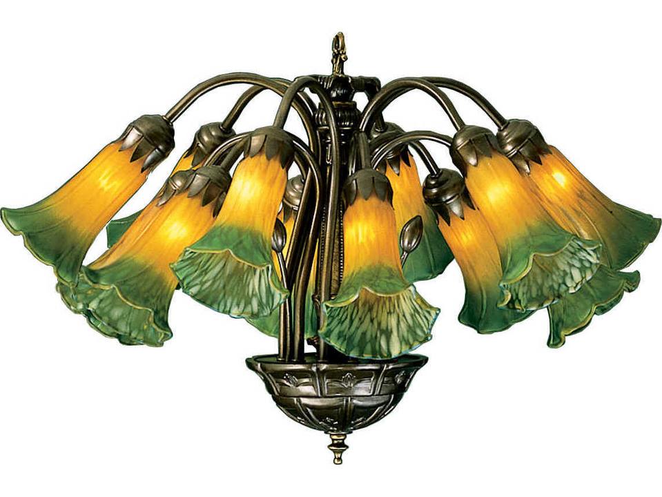 Tiffany Floral 12-Light Chandelier Amber Green Pond Lily