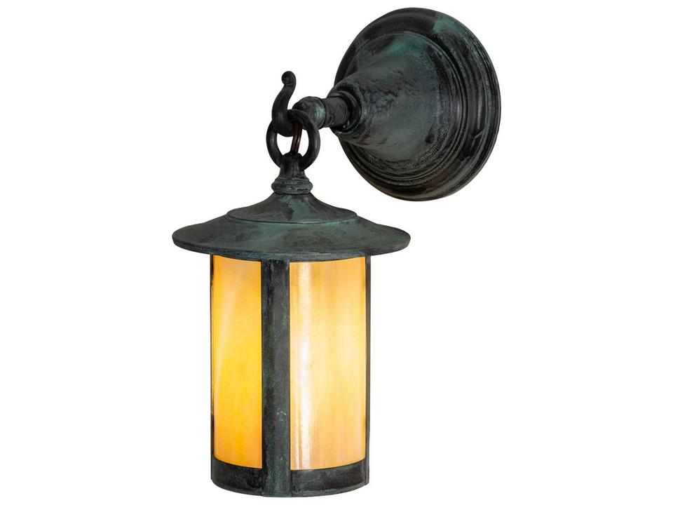 Fulton 1-Light Outdoor Wall Light with Art Glass in Craftsman Verdigris