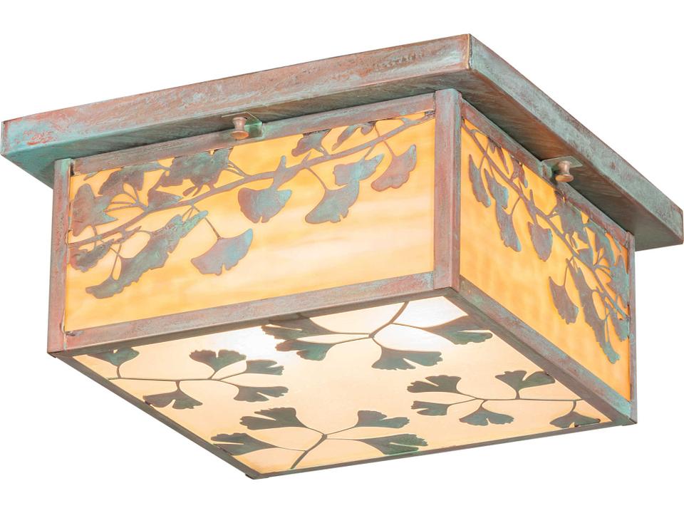 Ginkgo 2-Light Glass Outdoor Ceiling Light in Verdigris and Copper
