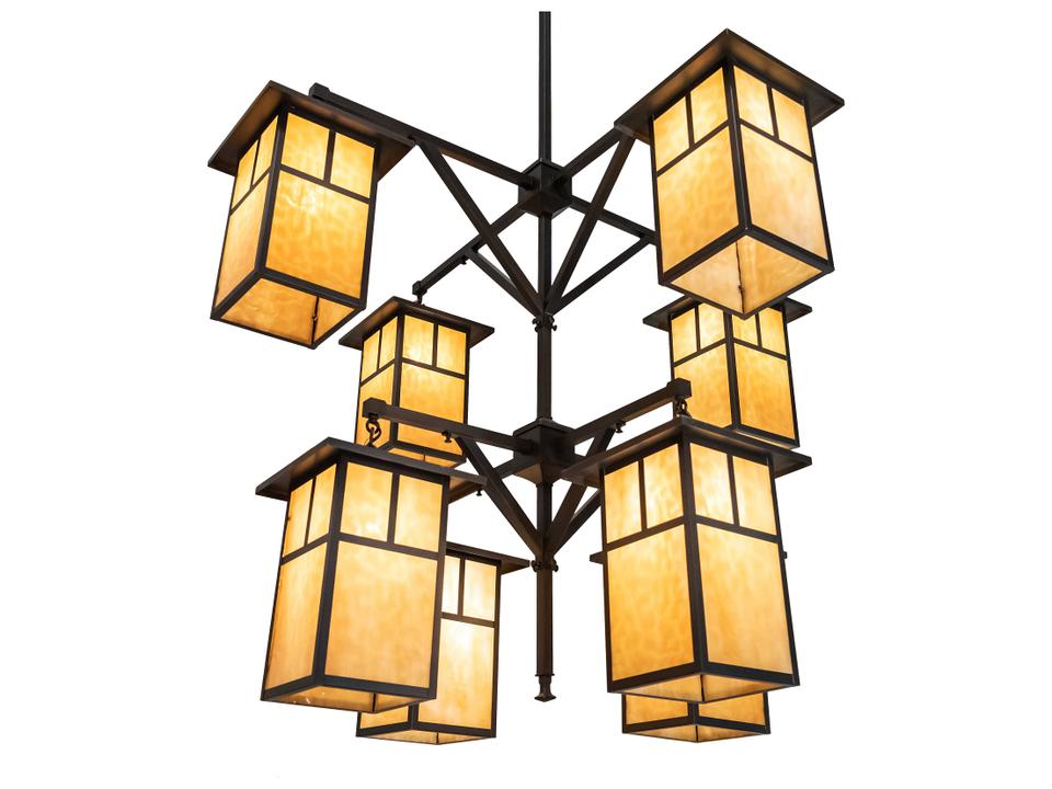 Hyde Park 8-Light Mission Craftsman Brown Glass Tiered Chandelier
