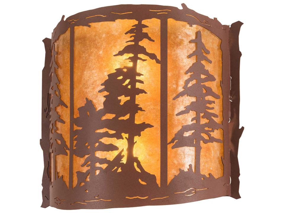 Pines 2-Light Outdoor Wall Sconce with Amber Mica Shade in Rust Finish